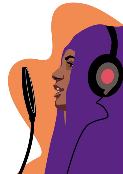 Illustration einer jungen Frau mit Mikro